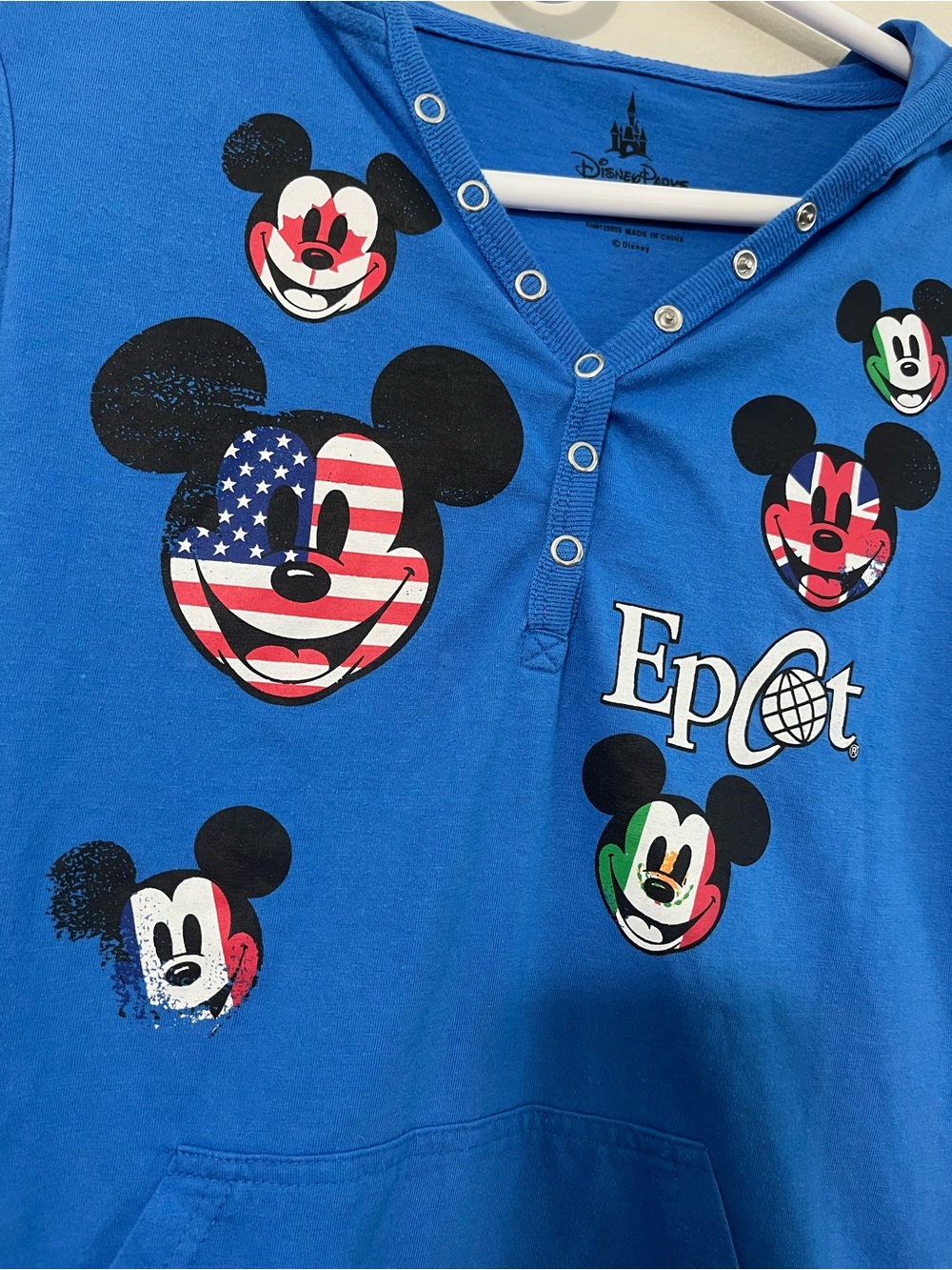 Disney Blue Mickey Mouse Epcot Hooded Kids Shirt - Picture 3 of 8